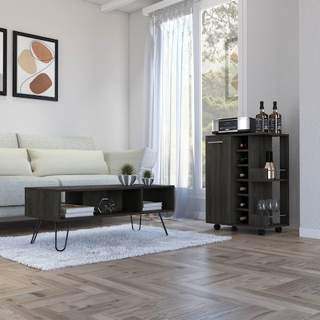 Tuhome Vassel 2 Piece Living Room Set, Bar Cart, Coffee Table, Espresso CLIV28